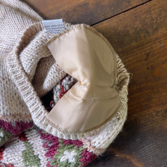 Vintage 90s Spice of Life Fall Leaves Autumn Cream Red Knit Sweater Womens Large - Picture 9 of 11